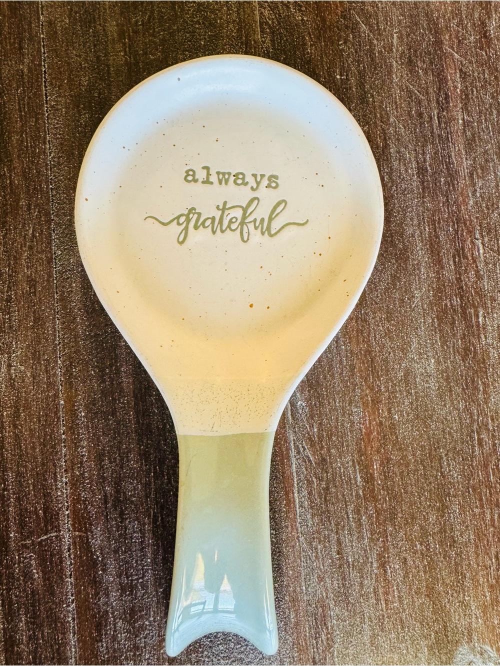 Always Grateful Ceramic Spoon Rest Sage Green Farmhouse Kitchen Decor - Picture 3 of 5
